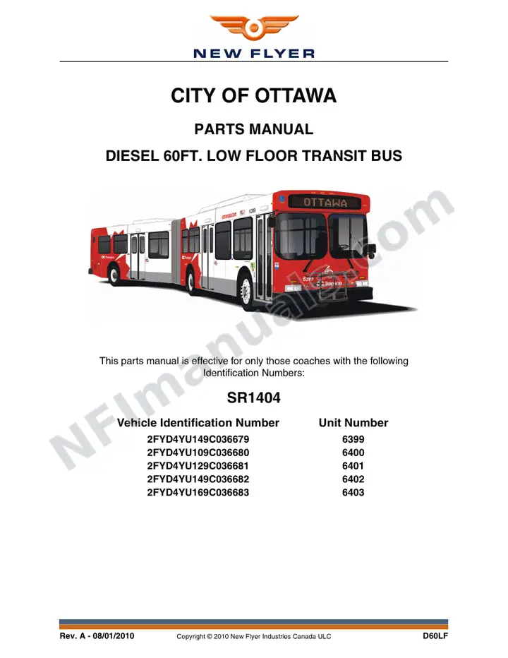 SR1404 Parts Manual, City of Ottawa first-page preview