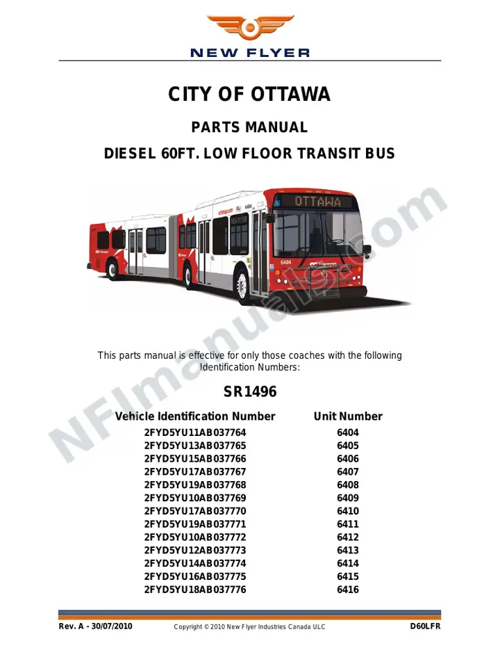 SR1496_1499 Parts Manual, City of Ottawa first-page preview