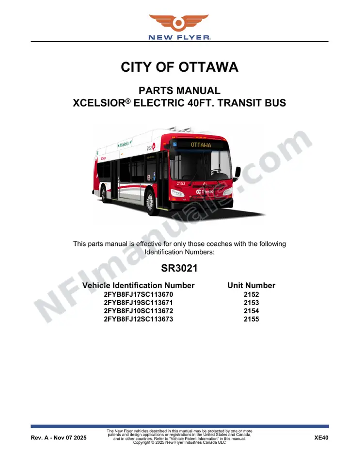 SR3021 Parts Manual, City of Ottawa first-page preview