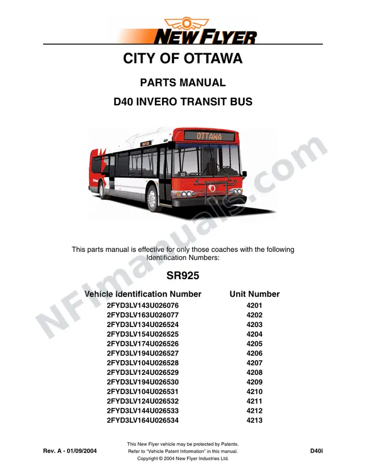 SR925 Parts Manual, City of Ottawa first-page preview