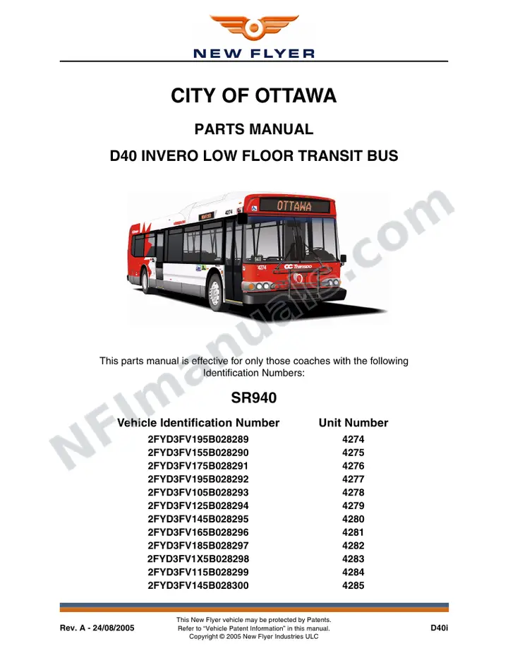 SR940/1056 Parts Manual, City of Ottawa first-page preview