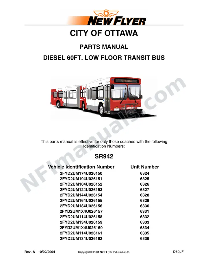 SR942 Parts Manual, City of Ottawa first-page preview