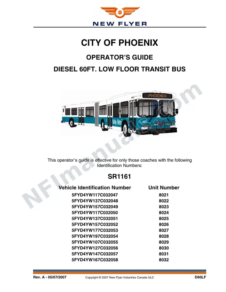 New Flyer D60LF Manual Package - City of Phoenix included manual preview