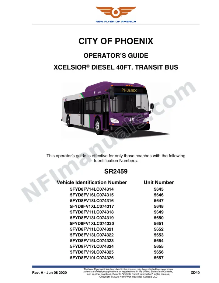 New Flyer XD40 Manual Package - City of Phoenix included manual preview