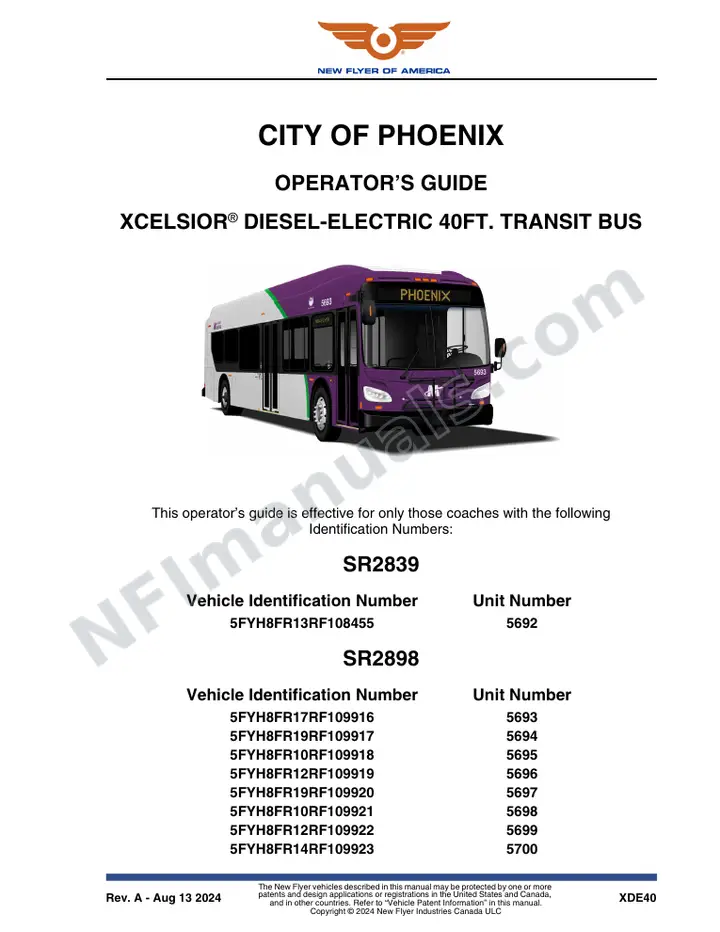 New Flyer XDE40 Manual Package - City of Phoenix included manual preview