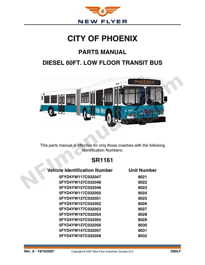 SR1161 Parts Manual, City of Phoenix first-page preview
