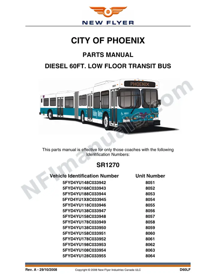 SR1270 Parts Manual, City of Phoenix first-page preview