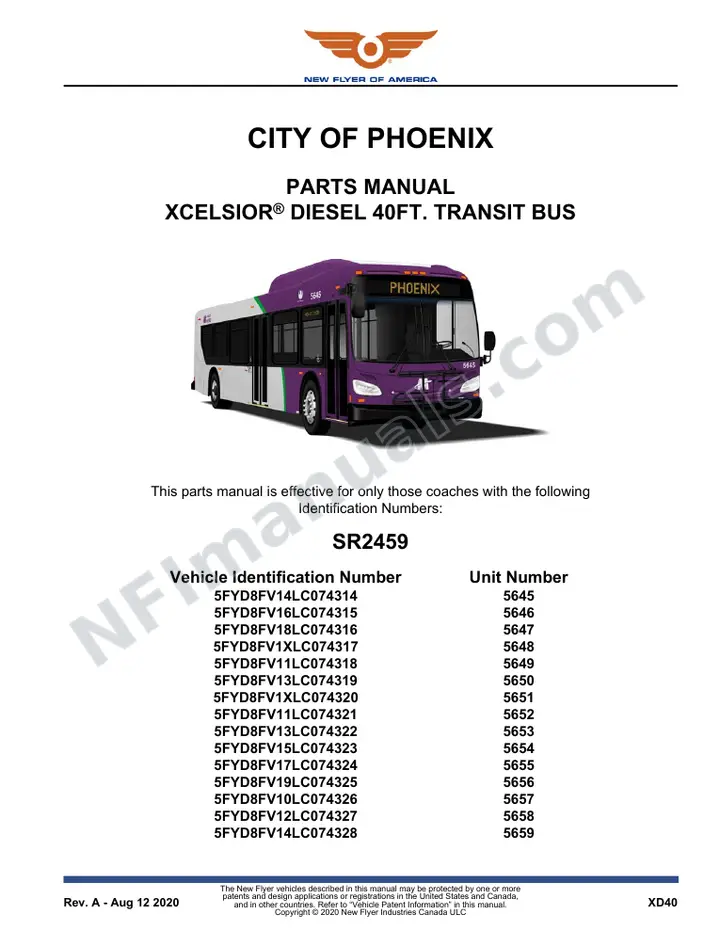 SR2459 Parts Manual, City of Phoenix first-page preview
