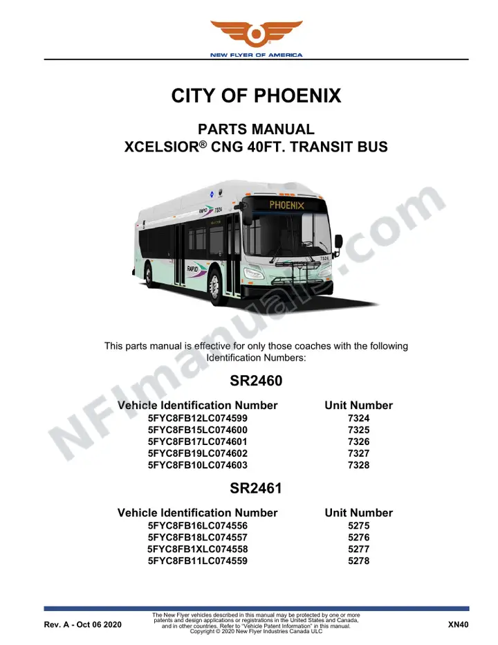 SR2460_2461 Parts Manual, City of Phoenix first-page preview