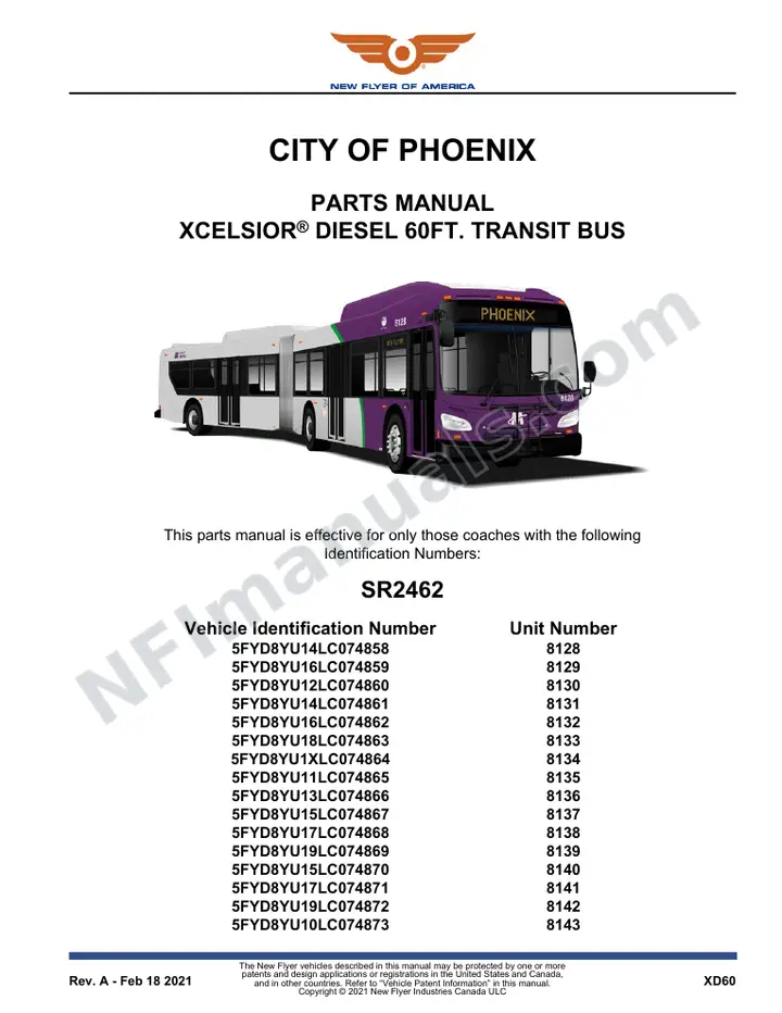 SR2462 Parts Manual, City of Phoenix first-page preview