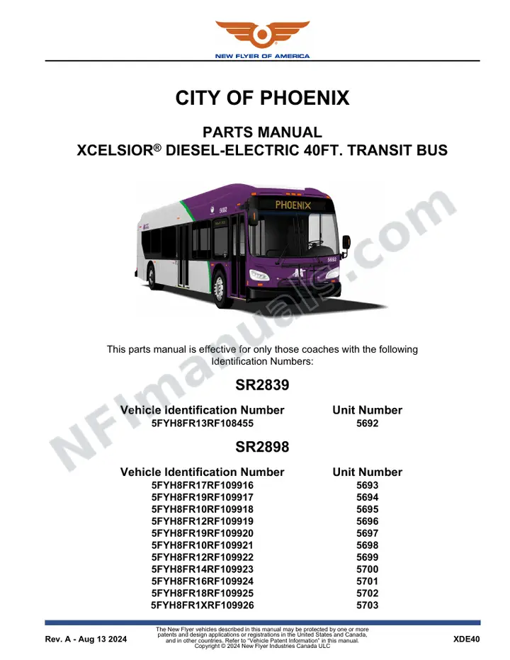 SR2839_2898 Parts Manual, City of Phoenix first-page preview