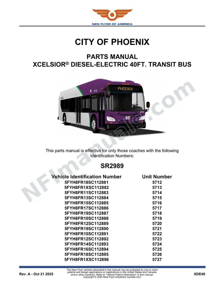 SR2989 Parts Manual, City of Phoenix first-page preview