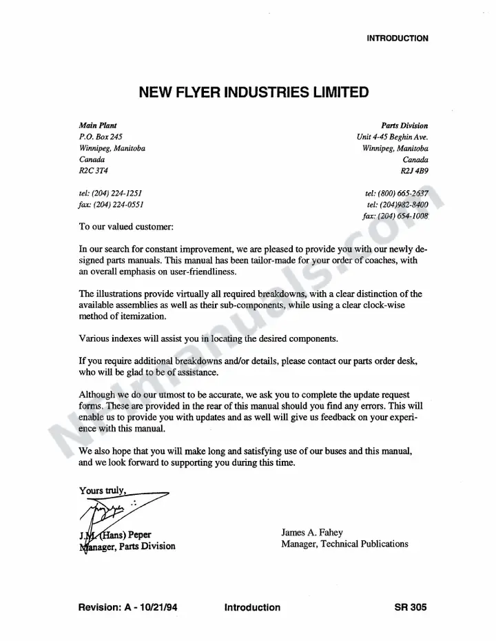 SR305 Parts Manual, Phoenix Transit first-page preview