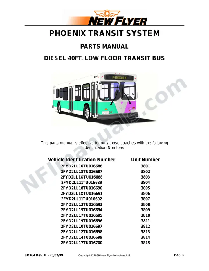 SR364 Parts Manual, City of Phoenix first-page preview