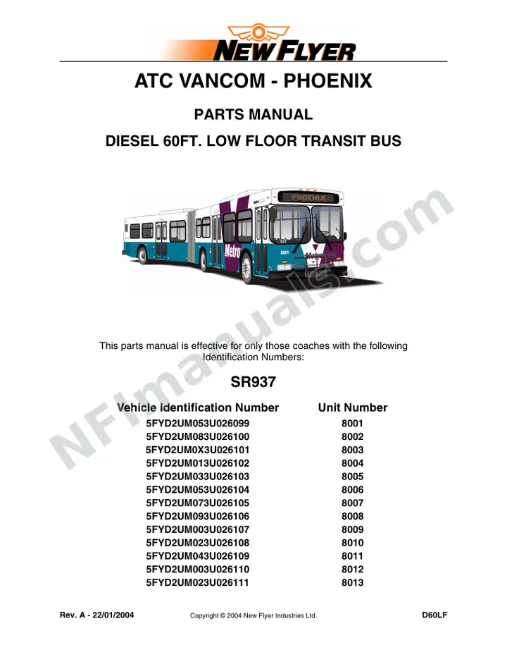 SR937 Parts Manual, City of Phoenix first-page preview