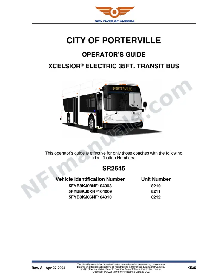 New Flyer XE35 Manual Package - City of Porterville included manual preview