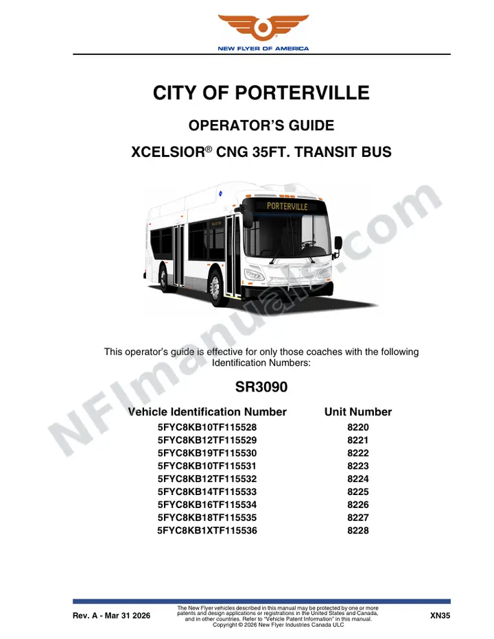 New Flyer XN35 Manual Package - City of Porterville included manual preview
