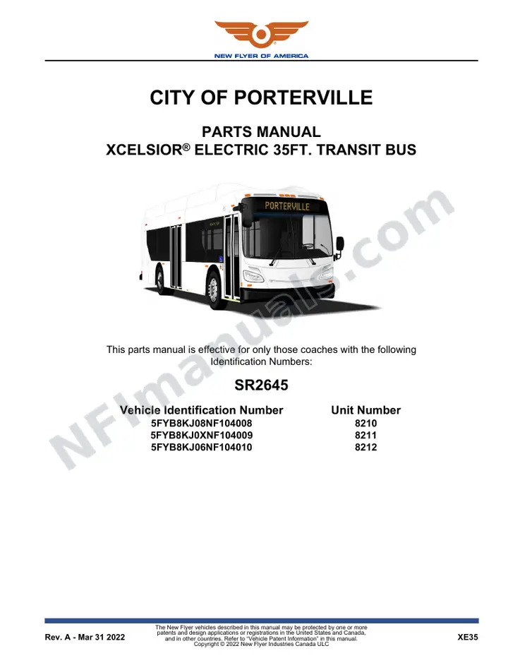 SR2645 Parts Manual, City of Porterville first-page preview