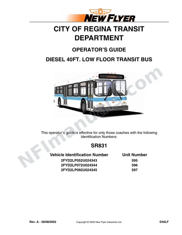 SR831 Operator's Guide, City of Regina Transit Department first-page preview