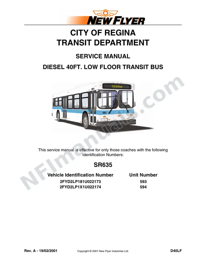SR635 Service Manual, City of Regina Transit Department first-page preview