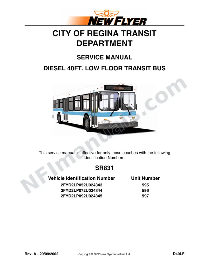 SR831 Service Manual, City of Regina Transit Department first-page preview