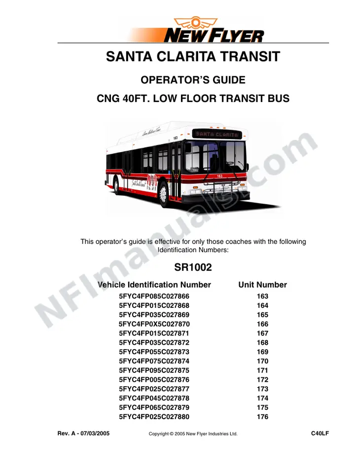 New Flyer C40LF Manual Package - City of Santa Clarita Transit included manual preview