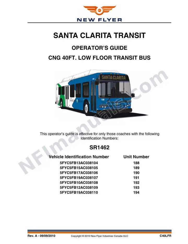 New Flyer C40LFR Manual Package - City of Santa Clarita Transit included manual preview