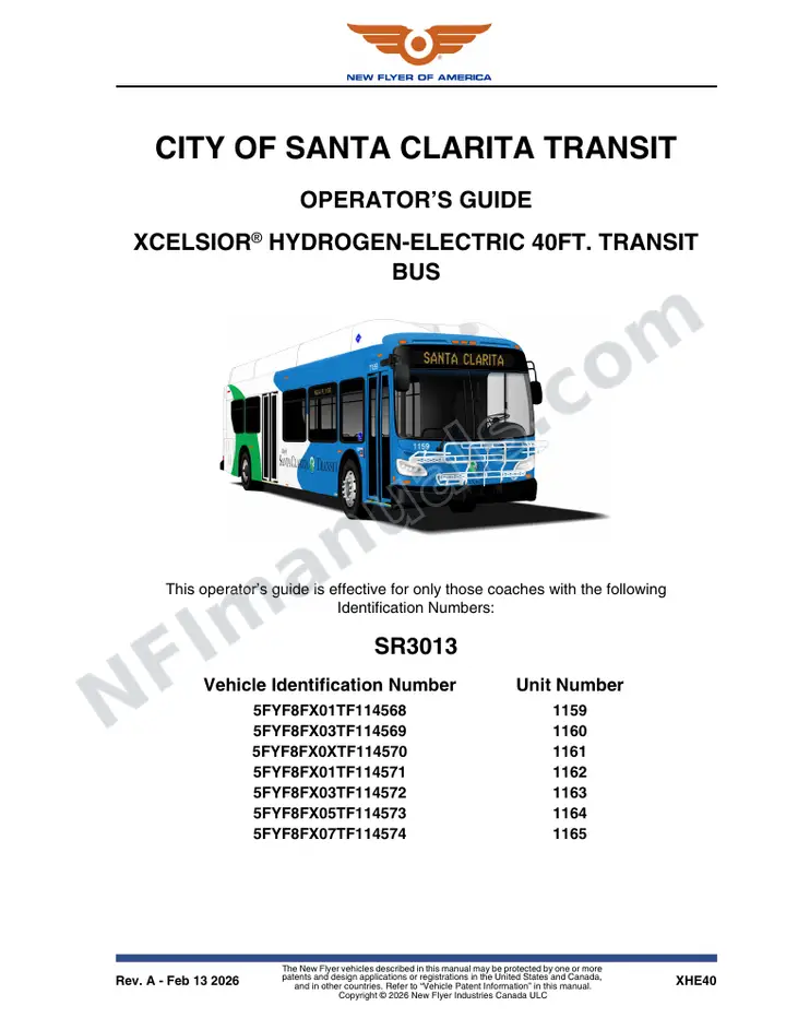 New Flyer XHE40 Manual Package - City of Santa Clarita Transit included manual preview