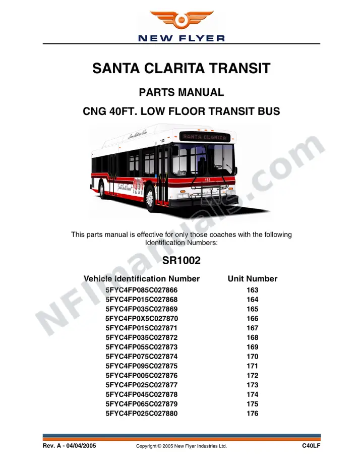 SR1002 Parts Manual, Santa Clarita Transit first-page preview