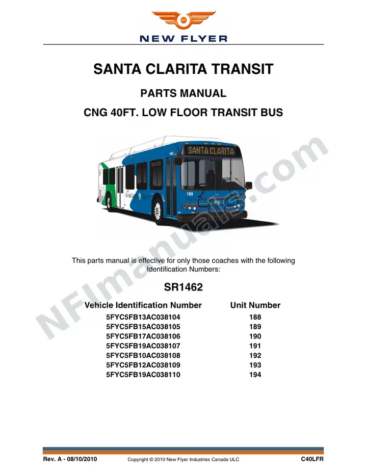 SR1462 Parts Manual, Santa Clarita Transit first-page preview