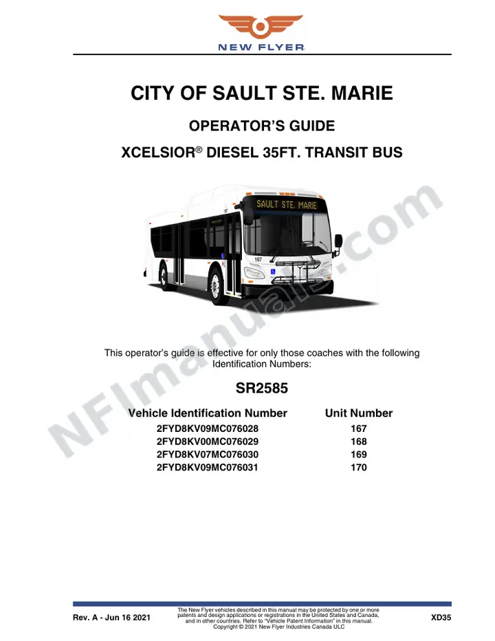 New Flyer XD35 Manual Package - City of Sault Ste. Marie included manual preview