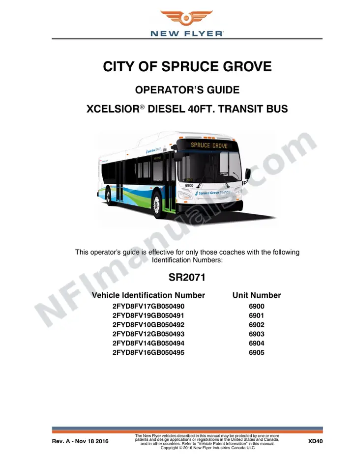 New Flyer XD40 Manual Package - City of Spruce Grove included manual preview