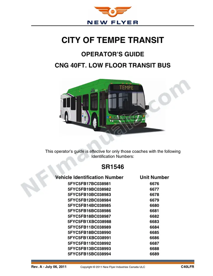 New Flyer C40LFR Manual Package - City of Tempe Transit included manual preview