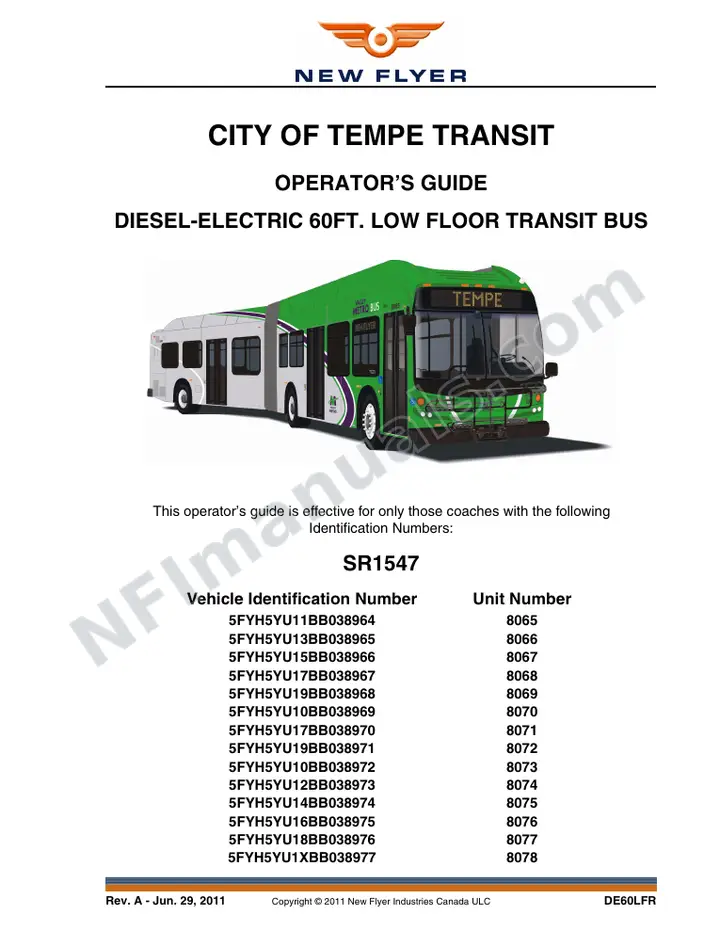 New Flyer DE60LFR Manual Package - City of Tempe Transit included manual preview