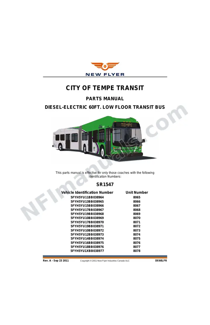 SR1547 Parts Manual, City of Tempe Transit first-page preview