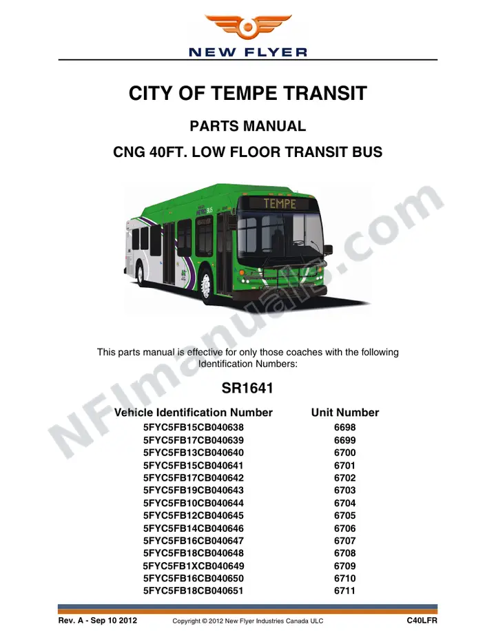 SR1641 Parts Manual, City of Tempe Transit first-page preview