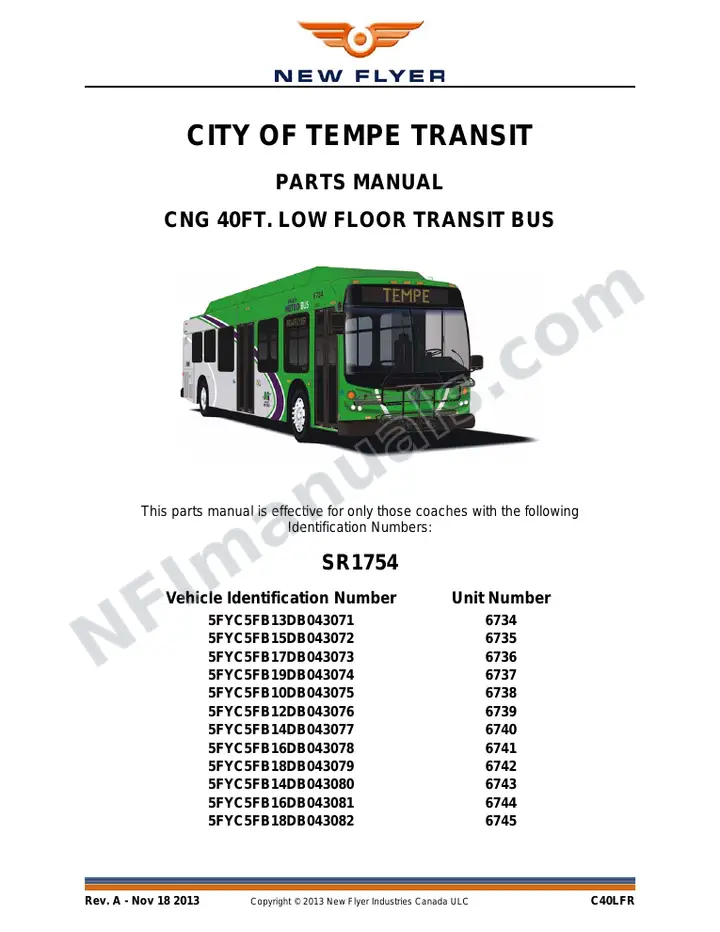 SR1754/1795 Parts Manual, City of Tempe Transit first-page preview