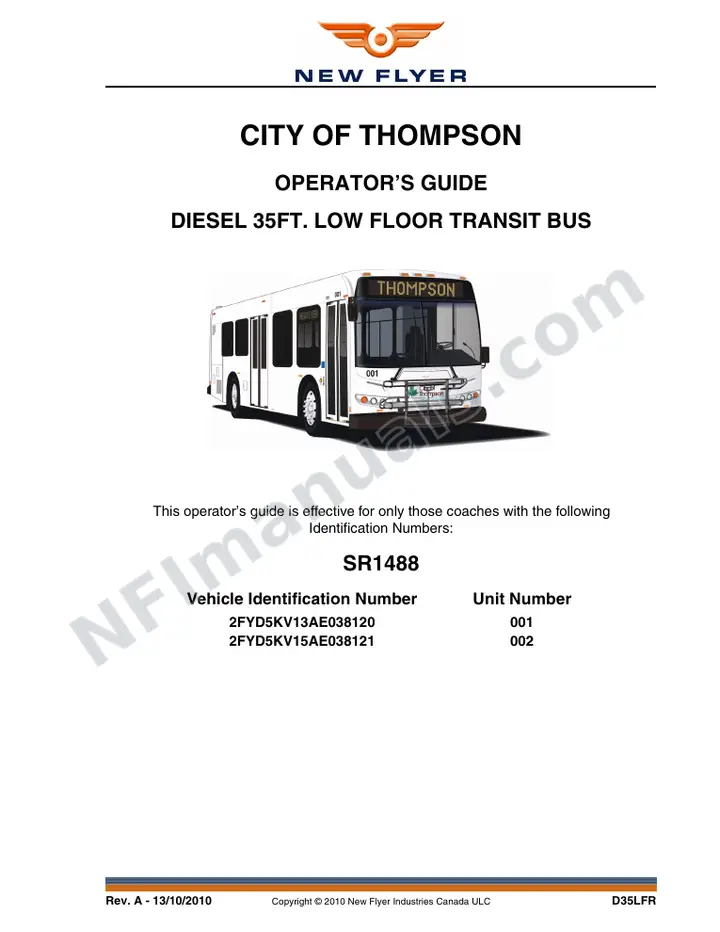 New Flyer D35LFR Manual Package - City of Thompson included manual preview