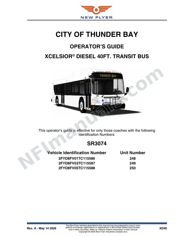 New Flyer XD40 Manual Package - City of Thunder Bay included manual preview
