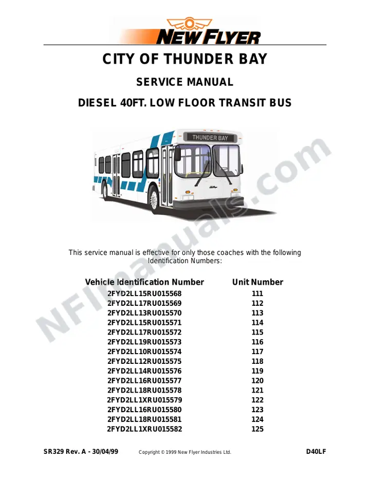 New Flyer D40LF Manual Package - City of Thunder Bay included manual preview