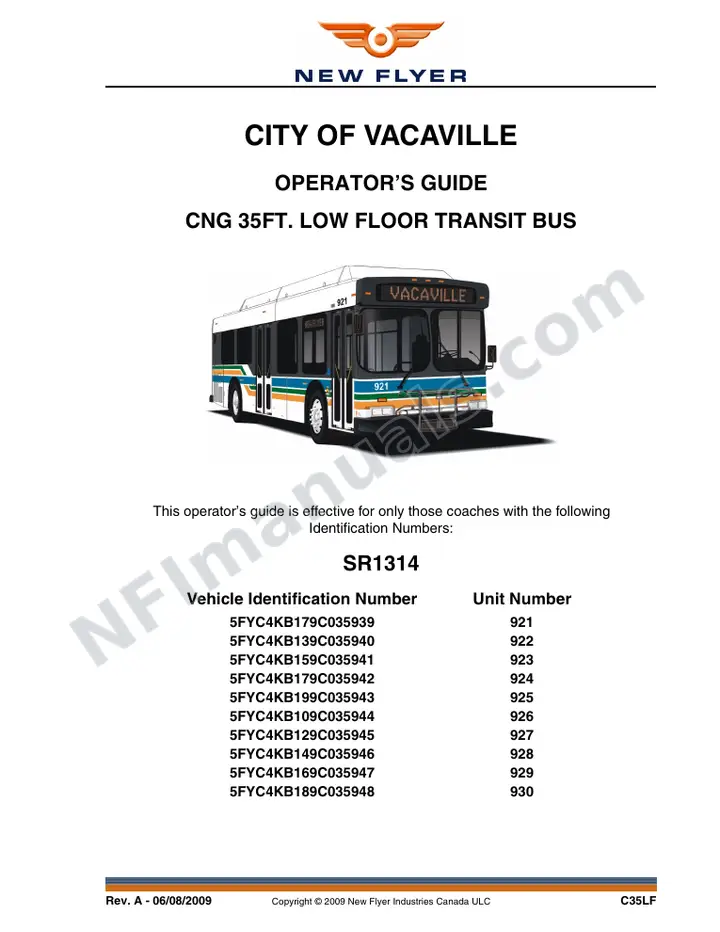 New Flyer C35LF Manual Package - City of Vacaville included manual preview