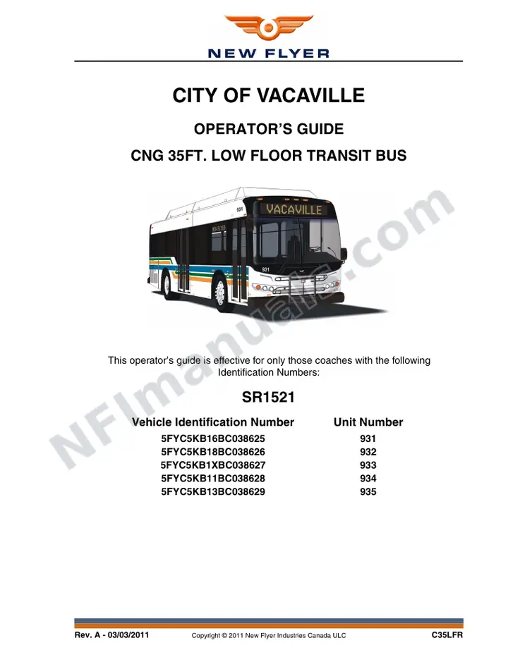 New Flyer C35LFR Manual Package - City of Vacaville included manual preview