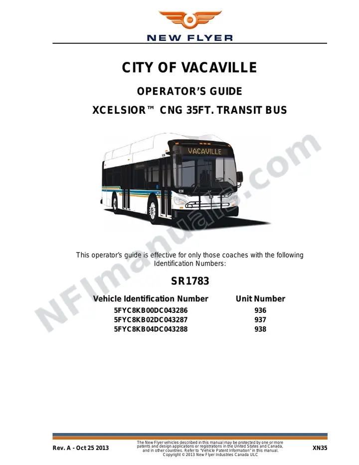 New Flyer XN35 Manual Package - City of Vacaville included manual preview