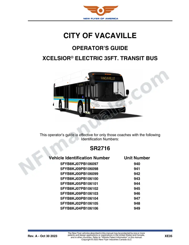 New Flyer XE35 Manual Package - City of Vacaville included manual preview