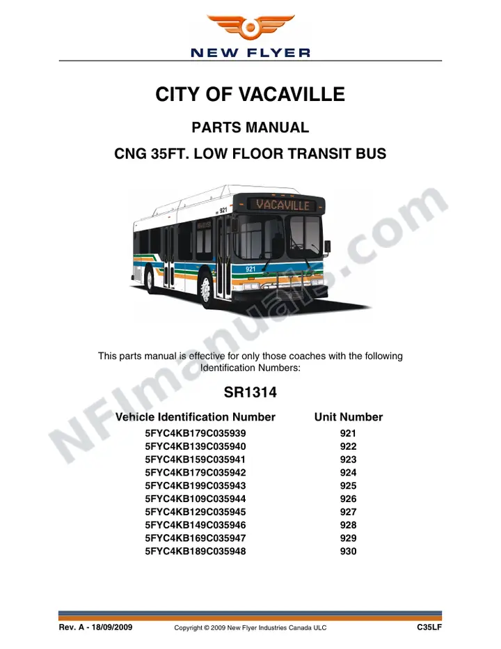 SR1314 Parts Manual, City of Vacaville first-page preview