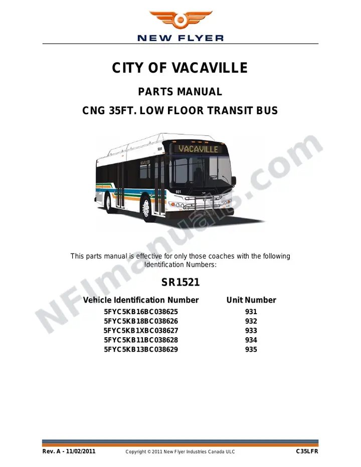 SR1521 Parts Manual, City of Vacaville first-page preview