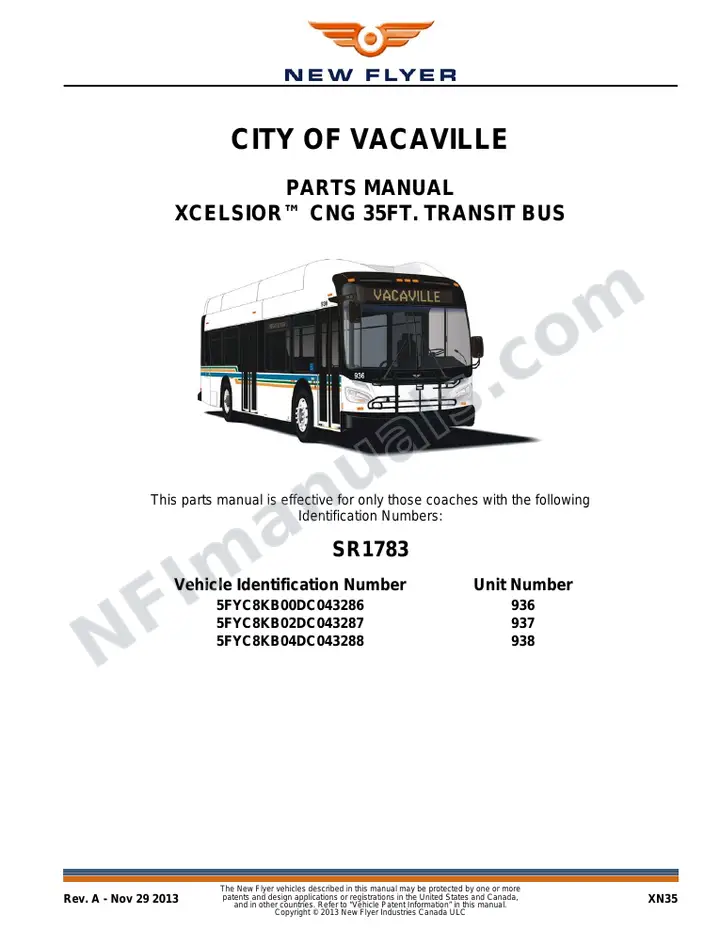 SR1783 Parts Manual, City of Vacaville first-page preview