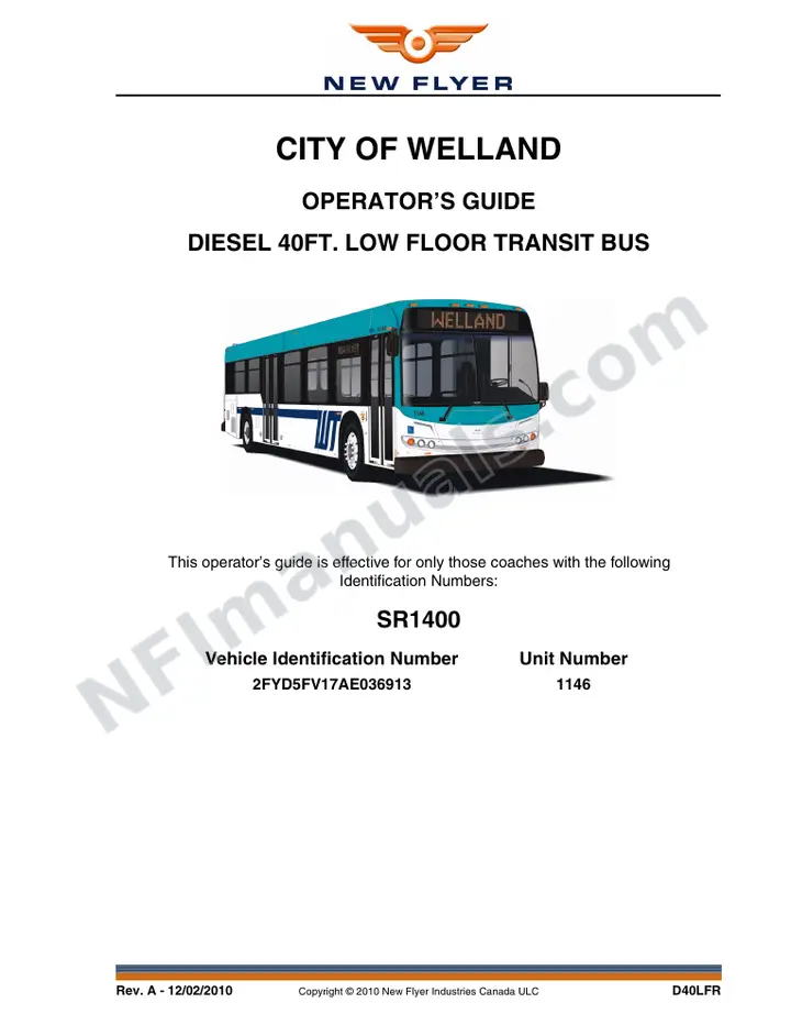 New Flyer D40LFR Manual Package - City of Welland included manual preview