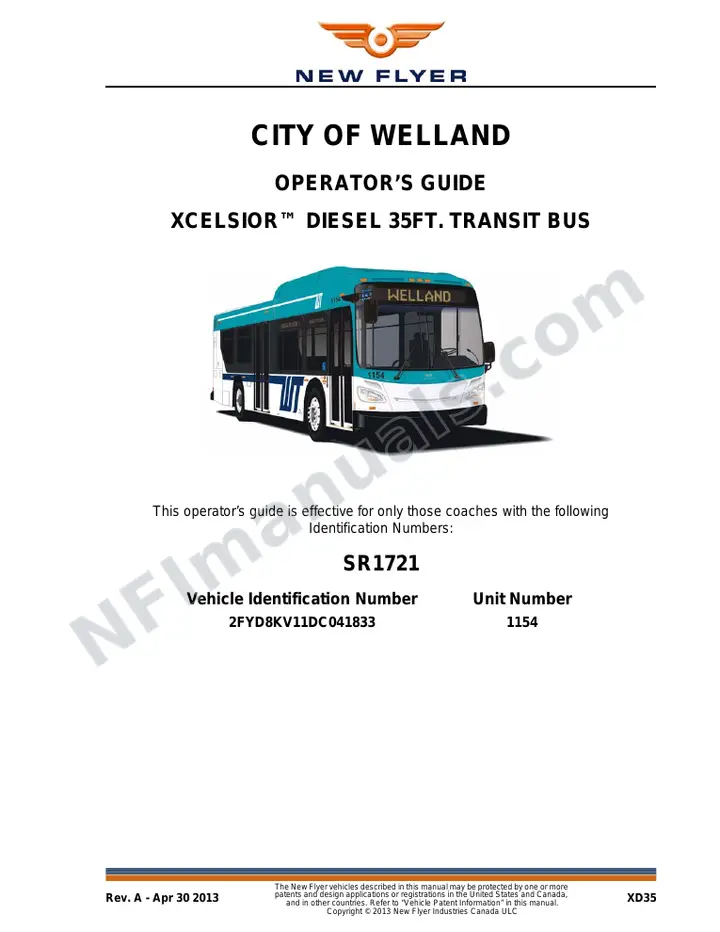 New Flyer XD35 Manual Package - City of Welland included manual preview