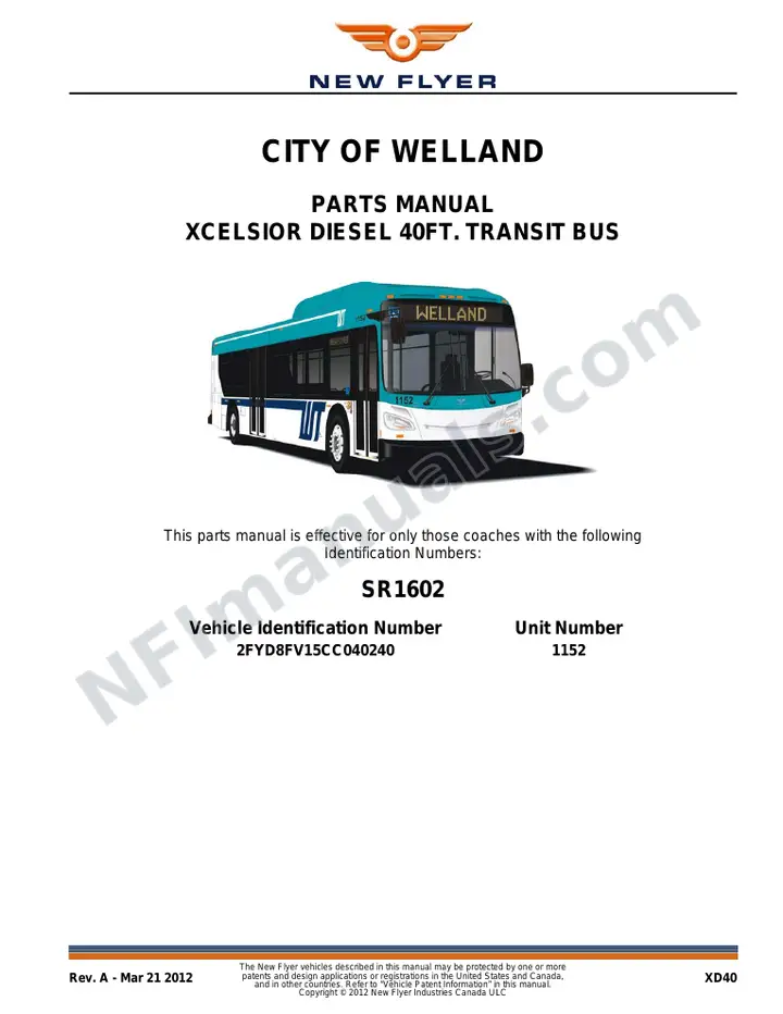 SR1602 Parts Manual, City of Welland first-page preview